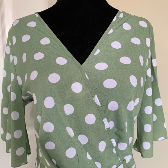 Polka Dot Ruched Detail Dress Green - Picture 5 of 7